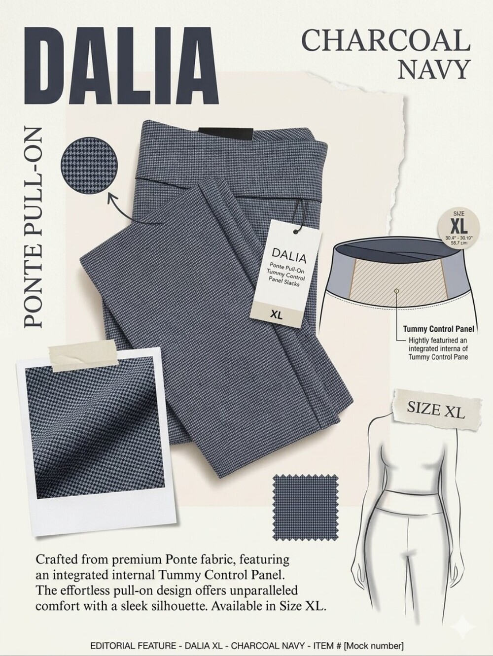 NWT Dalia Ponte Pull-On Tummy Control Panel Slacks - XL - Charcoal Navy